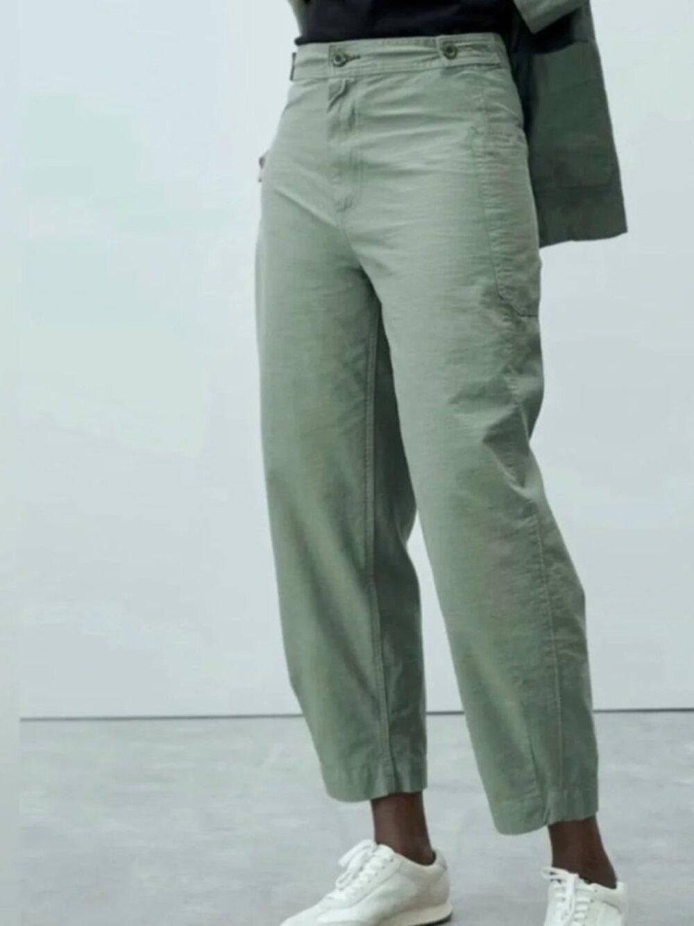 EVERLANE FATIGUE BARREL PANTS UTILITY CARGO TAB WAIST CROP LINEN COTTON sz 12